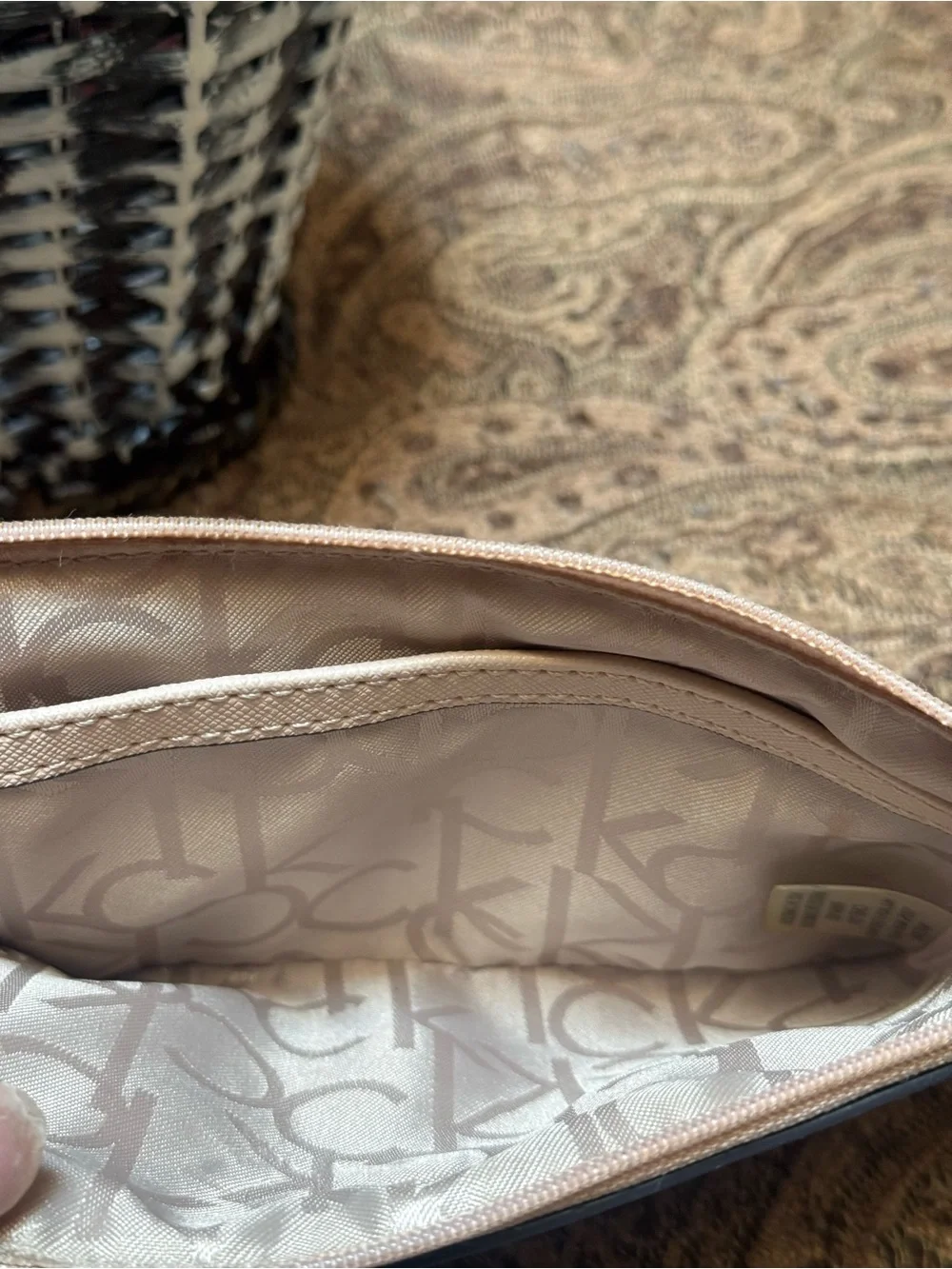 Neutral Logo Wristlet Pouch with Gold Hardware